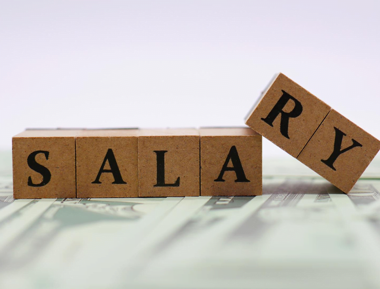 Salary spelled out in wood blocks